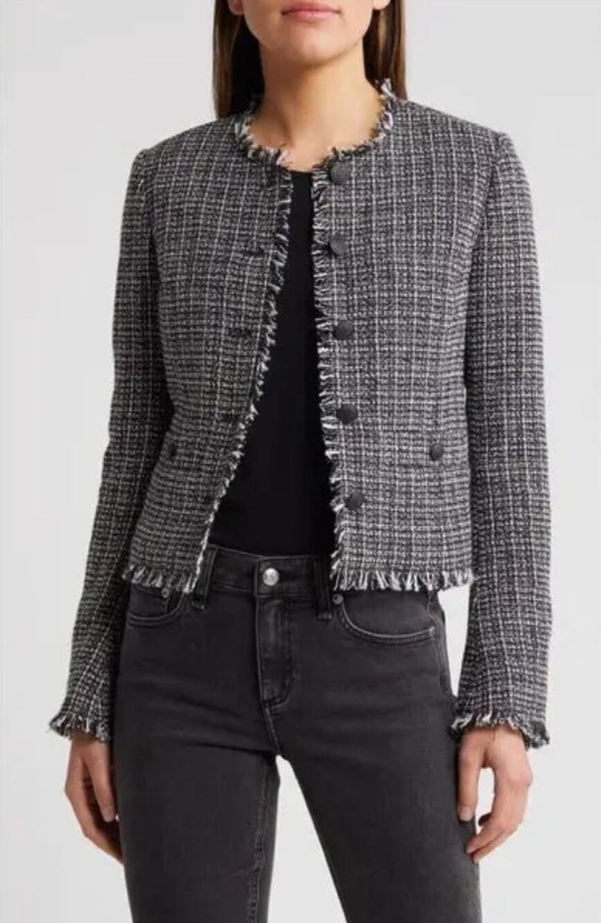 Rag & Bone Carmen Fringe Tweed Jacket Black Multi Size 14 NWT Edgy Work Office